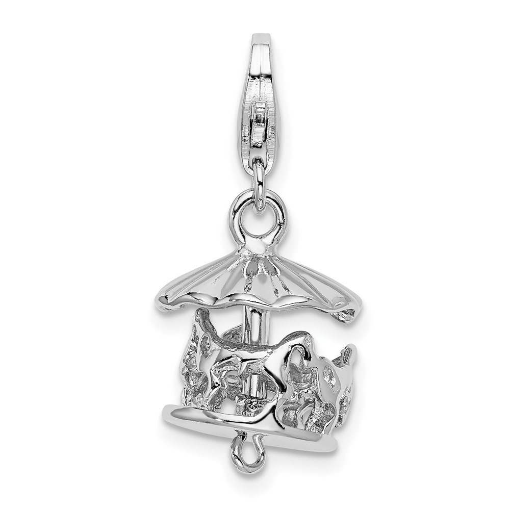 925 Sterling Silver Polished 3-D Moveable Carousel Bracelet Charm Lobster Clasp